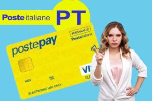 Postepay e donna con indice ammonitorio