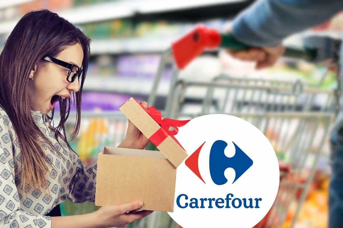 ragazza con regalo, logo carrefour