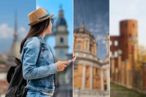 ragazza girata e monumenti